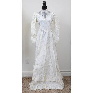Vintage 1970's Gunne Sax Bridal Wedding Floral Lace Victorian Prairie Dress MED